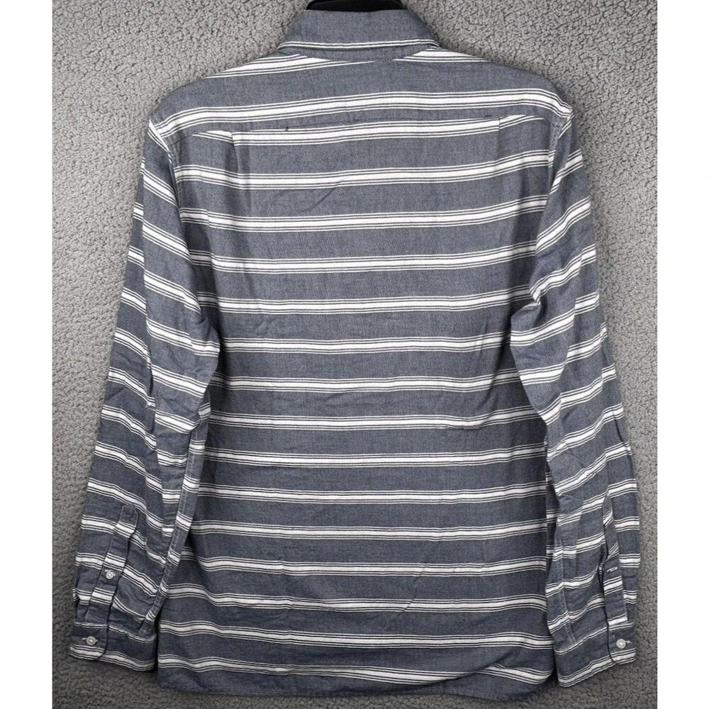 J. Crew Camp Collared Shirt Mens Medium Blue White Striped Twill 100% Cotton